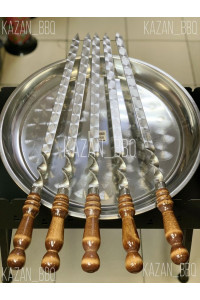 Шампур для люля-кебаб  с деревянной ручкой из нерж. стали 500*20*3 мм